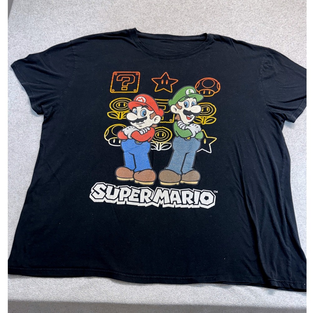 Nintendo‎ Super Mario Graphic T-Shirt Mens 2XL Black Mario Luigi Retro Gaming